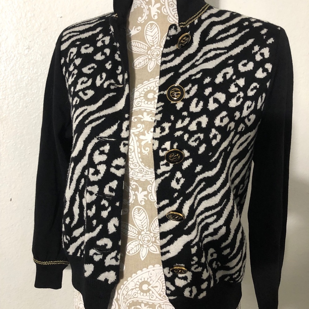 St. John black and white leopard print Sz P